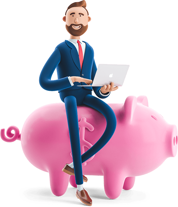 Billy paid bills online while sitting on a pig